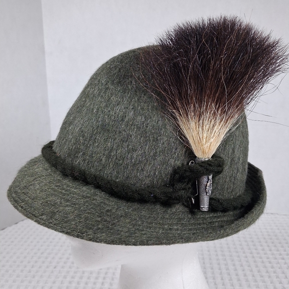 Vintge Alpine Tyrolean Hunting Hat Size 57 Loden Wool Felt w/Gamspart Stag Pin